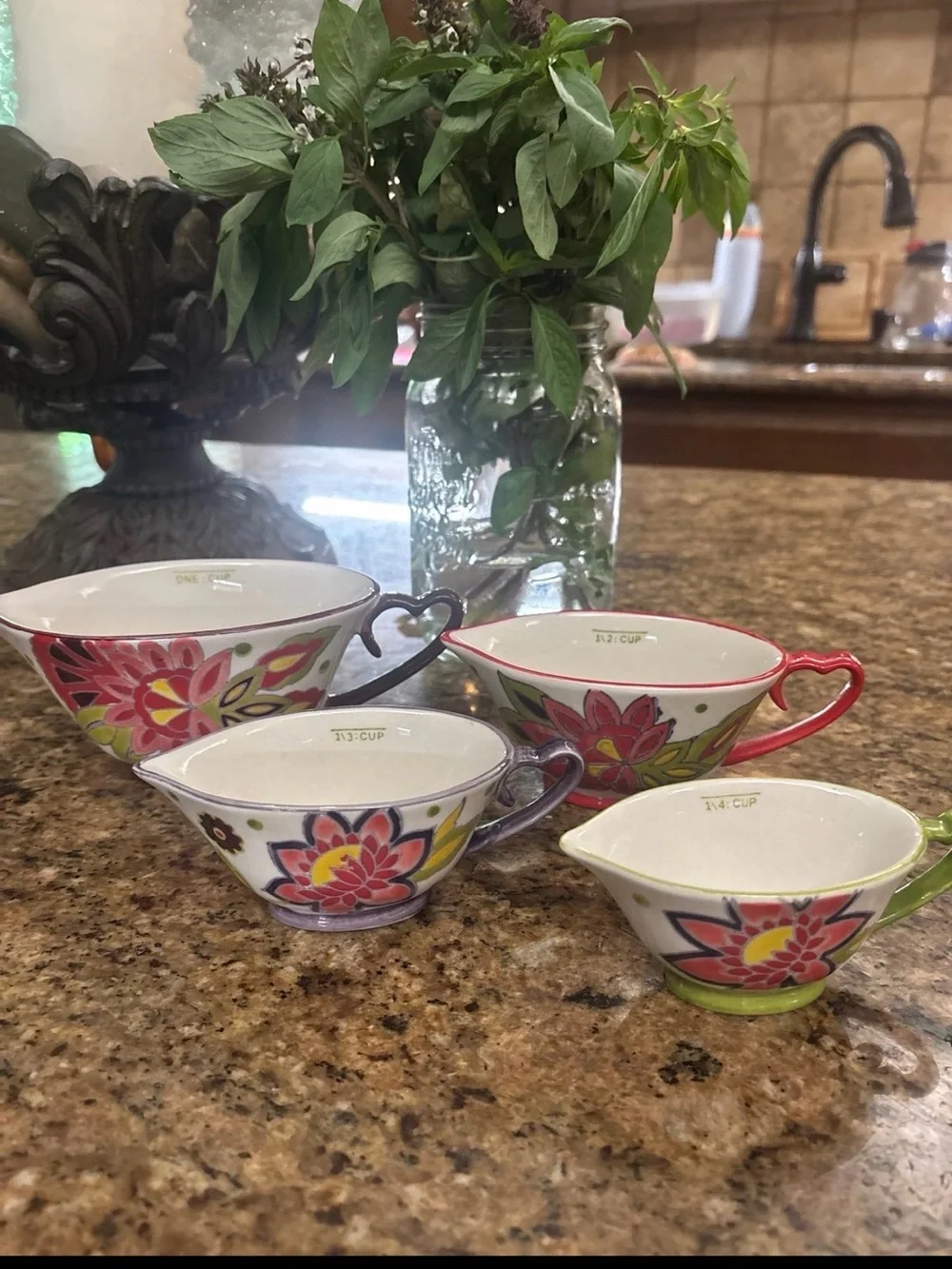 Hand Painted Floral Ceramic Measuring Cups-new